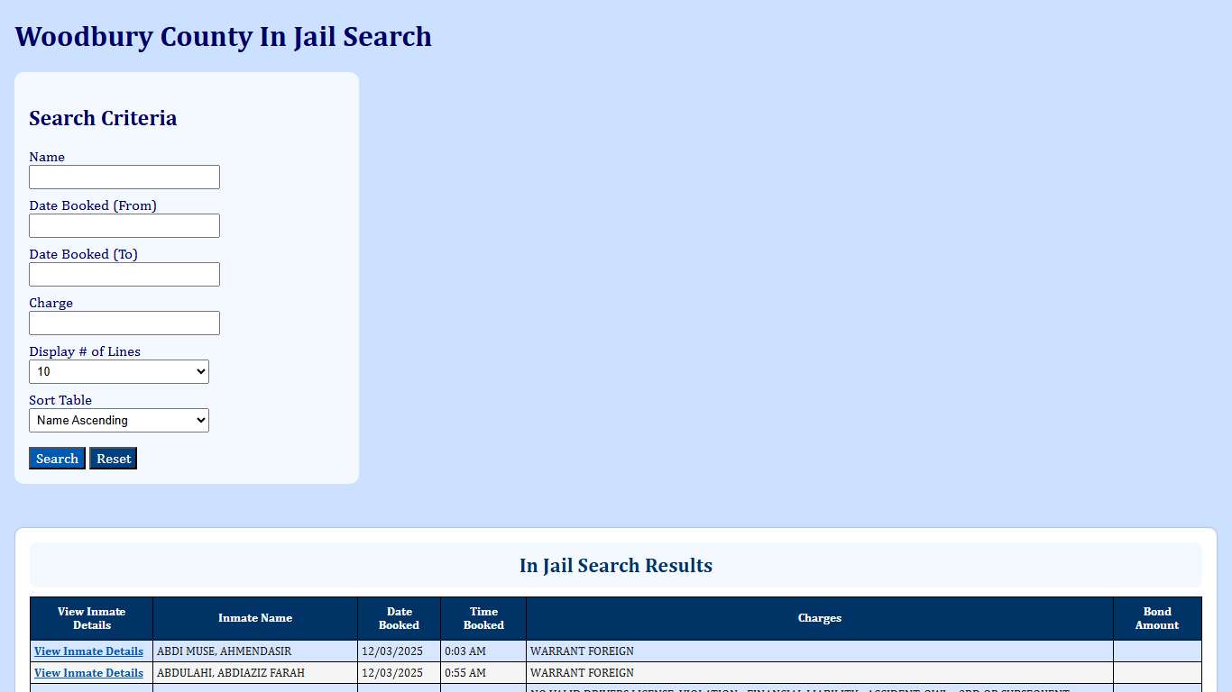 Woodbury County In Jail Search